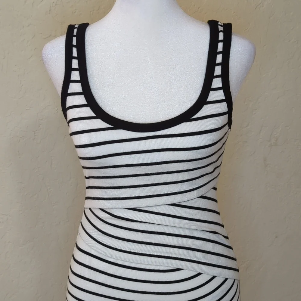 Bailey 44 White Black Striped Ribbed Tiered Tank Mini Dress Size XS - Picture 2 of 9